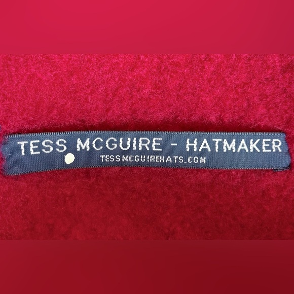 Tess McGuire Red Felted Wool Brimmed Hat w/ Velvet Flower Pin OS Handmade main image 7